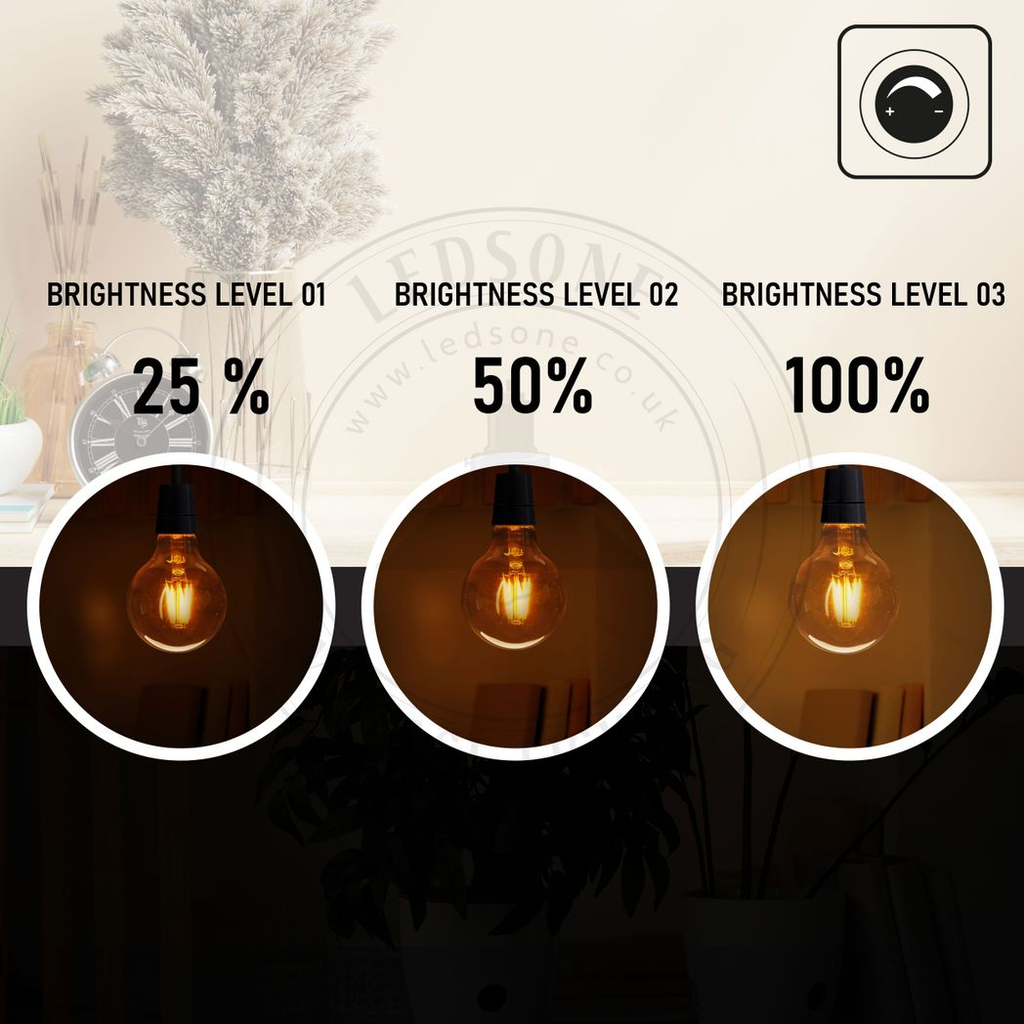 Bloomsbury - G95 Amber Glass LED Globe Bulbs, E27 Dimmable 2700K, 4W, Set of Three