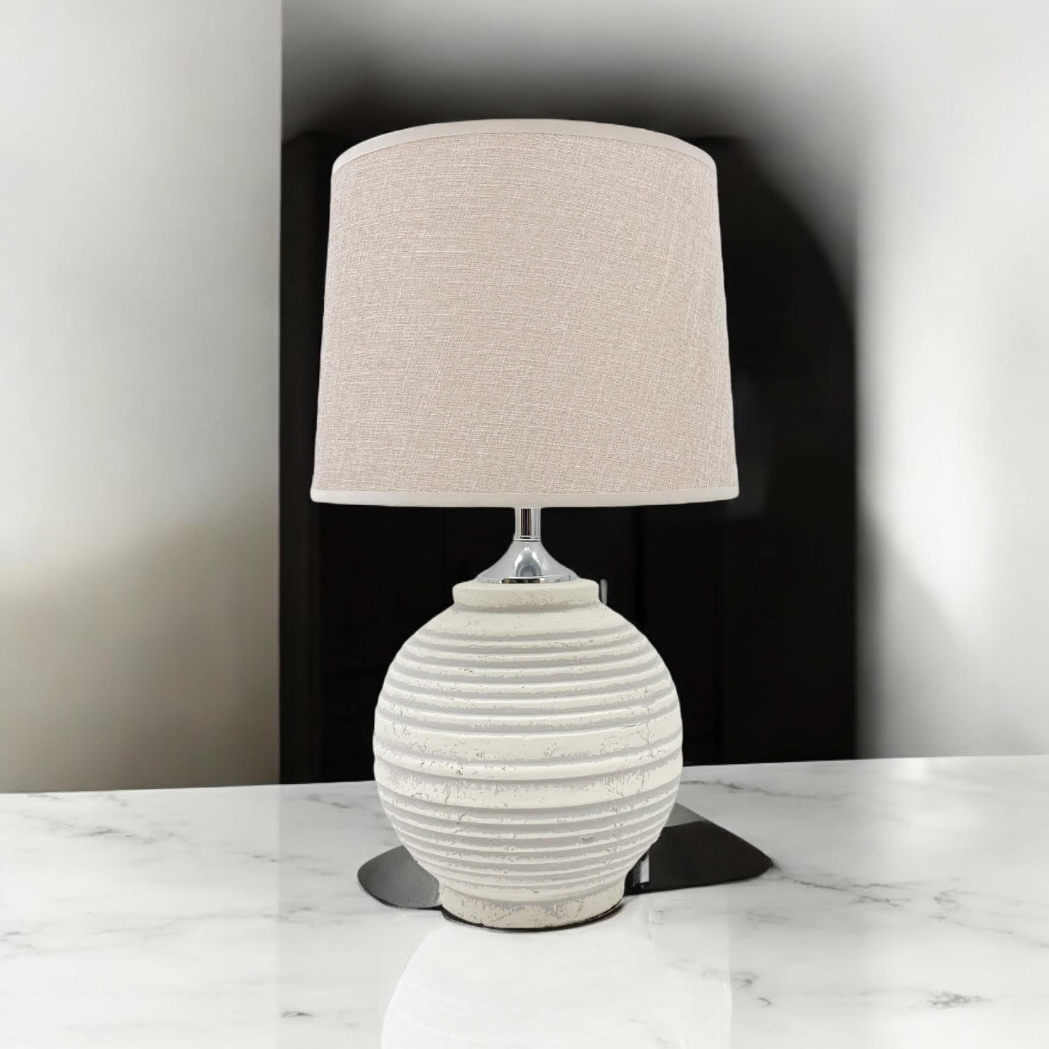The Marlowe Table Lamp — Ribbed Ceramic with Linen Shade