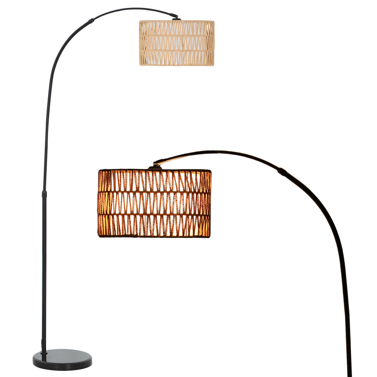 The Marrick Floor Lamp — Woven Lantern Arc Standing Lamp