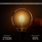 Kensington - Amber Glass G95 E27 Dimmable LED Bulbs, 8W, Pack of Three