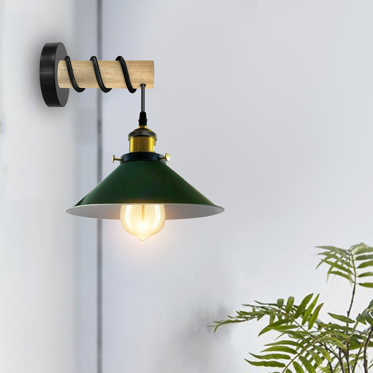 The Rowan Wall Light — Wood Arm, Green Shade