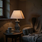 The Cotswold Lamp — Wood-Effect, Taupe Linen Shade