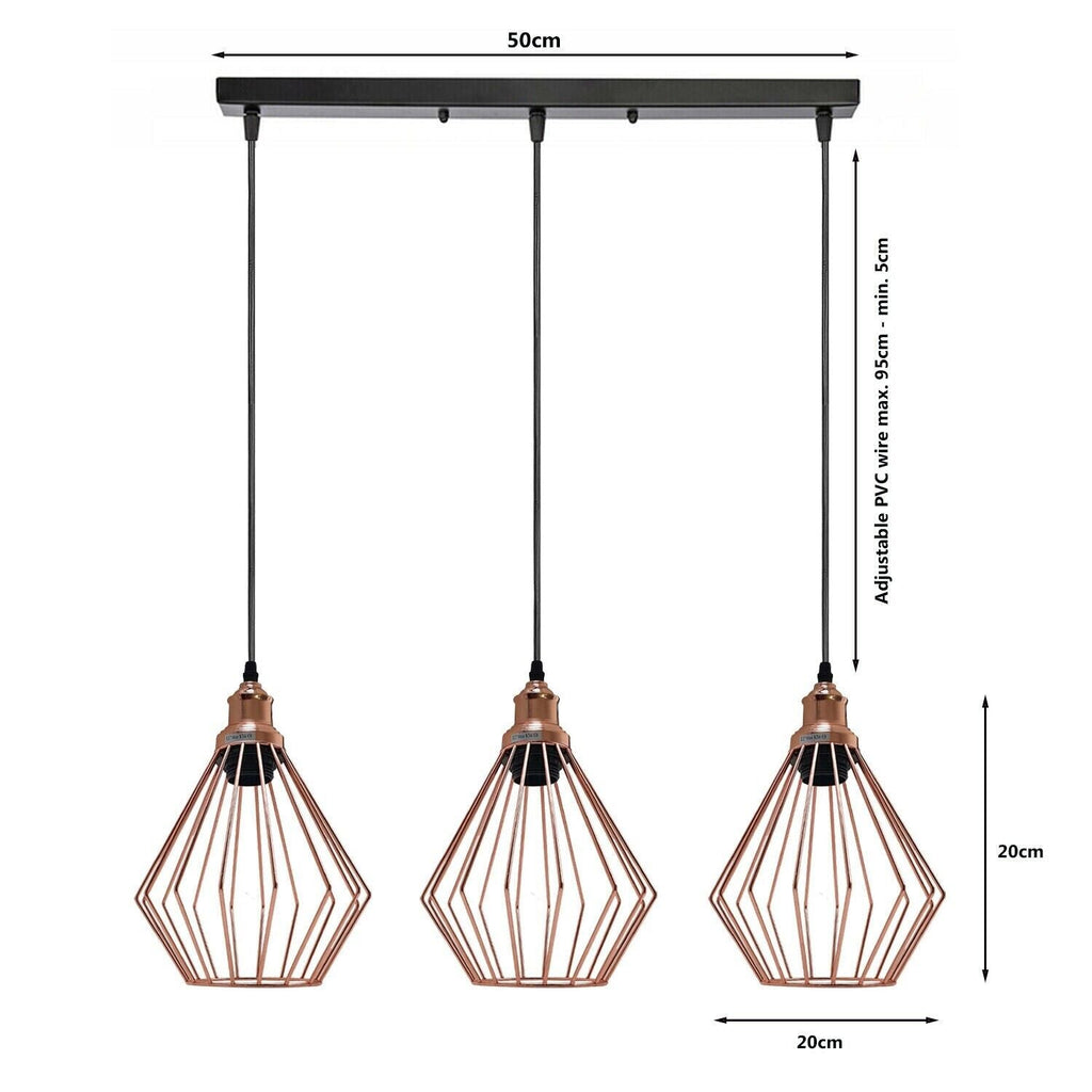 The Duskwire Bar — 3-Light Cage Pendant, Rose Gold