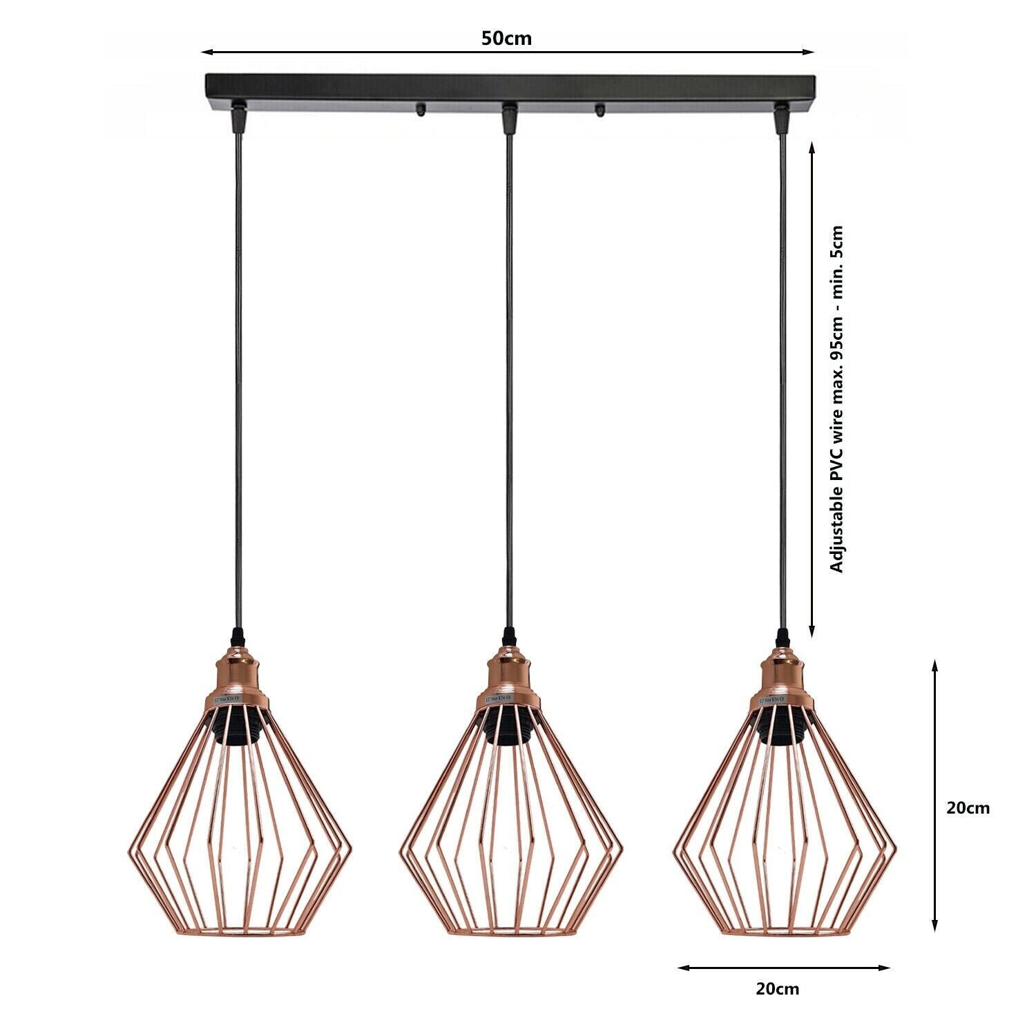 The Duskwire Bar — 3-Light Cage Pendant, Rose Gold