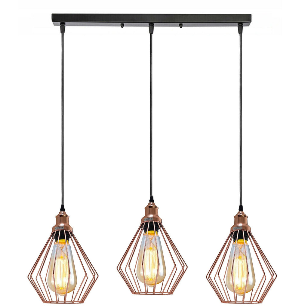 The Duskwire Bar — 3-Light Cage Pendant, Rose Gold