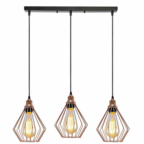 The Duskwire Bar — 3-Light Cage Pendant, Rose Gold