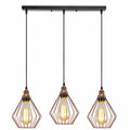 The Duskwire Bar — 3-Light Cage Pendant, Rose Gold