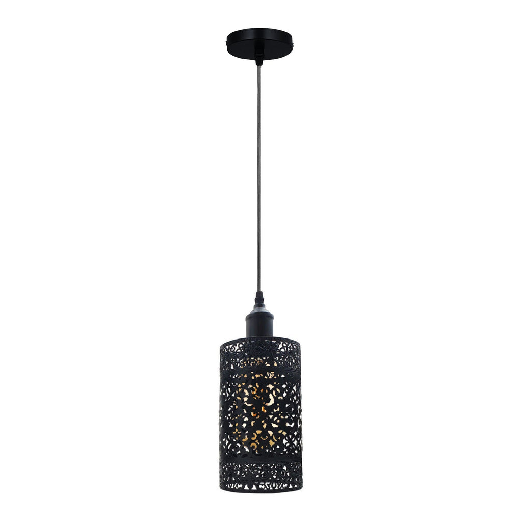 The Hollowmere Pendant — Black Perforated Cylinder Light