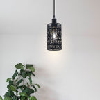 The Hollowmere Pendant — Black Perforated Cylinder Light
