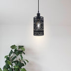 The Hollowmere Pendant — Black Perforated Cylinder Light
