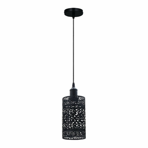 The Hollowmere Pendant — Black Perforated Cylinder Light