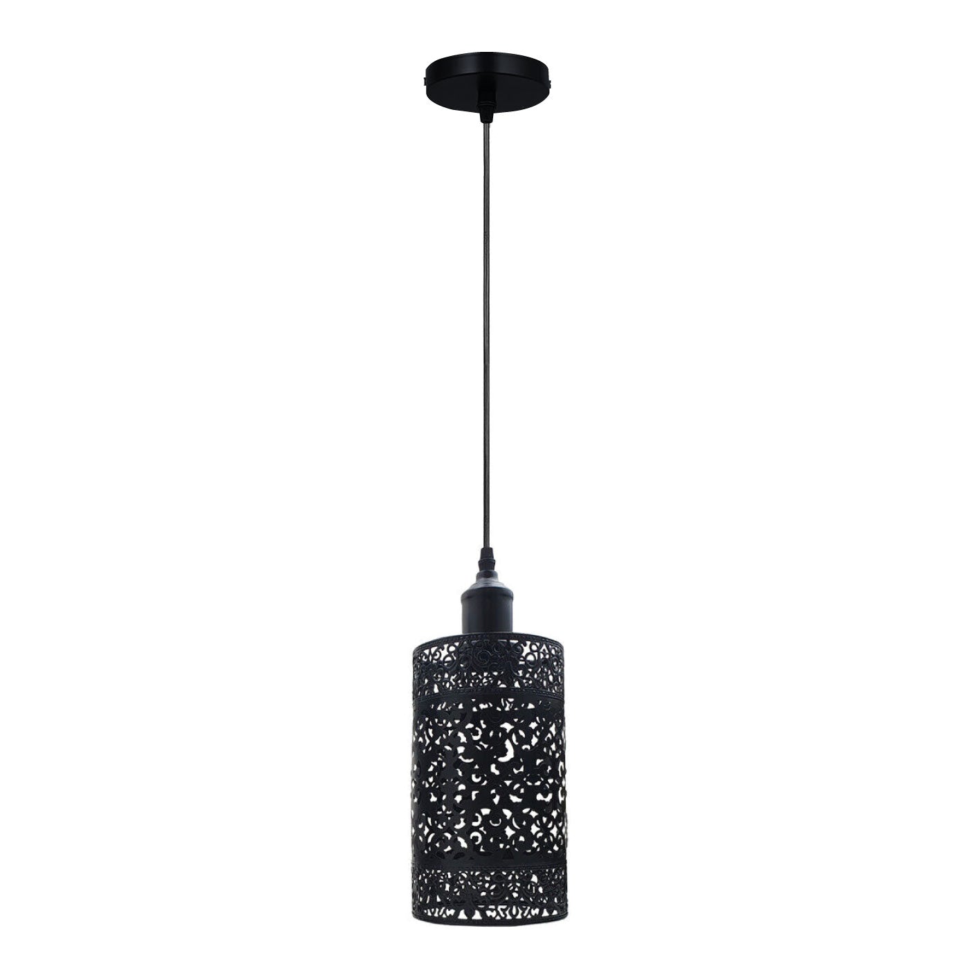 The Hollowmere Pendant — Black Perforated Cylinder Light