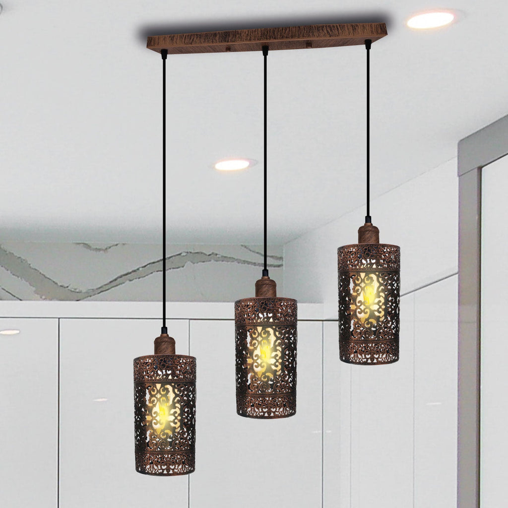 The Heritage - Rustic Red Triple-Pendant Fixture