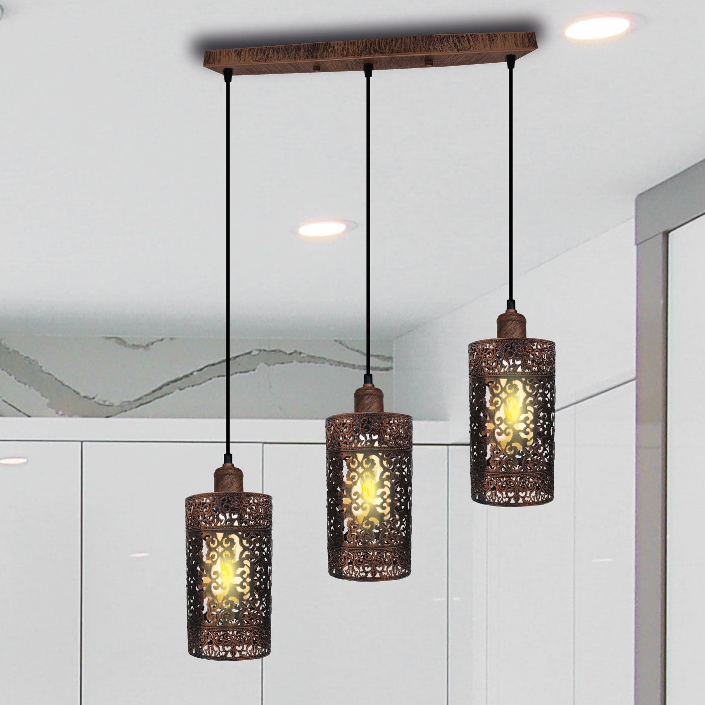 The Heritage - Rustic Red Triple-Pendant Fixture