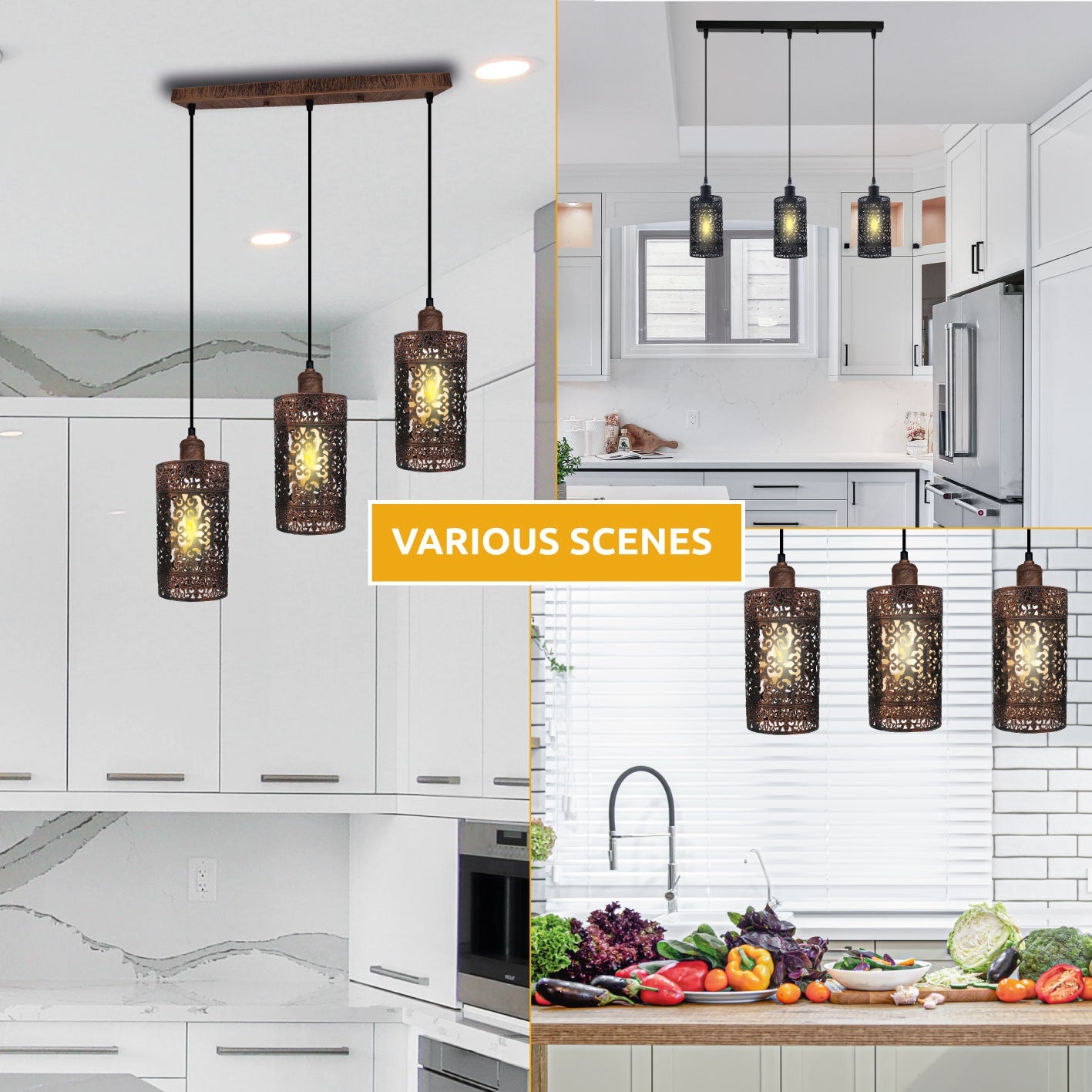 The Heritage - Rustic Red Triple-Pendant Fixture