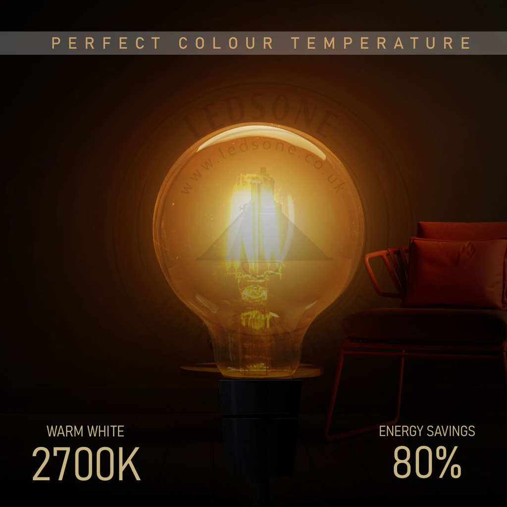 Soho — Amber Glass G95 LED Globe Bulbs, E27 Dimmable 2700K, 4W, Set of Six