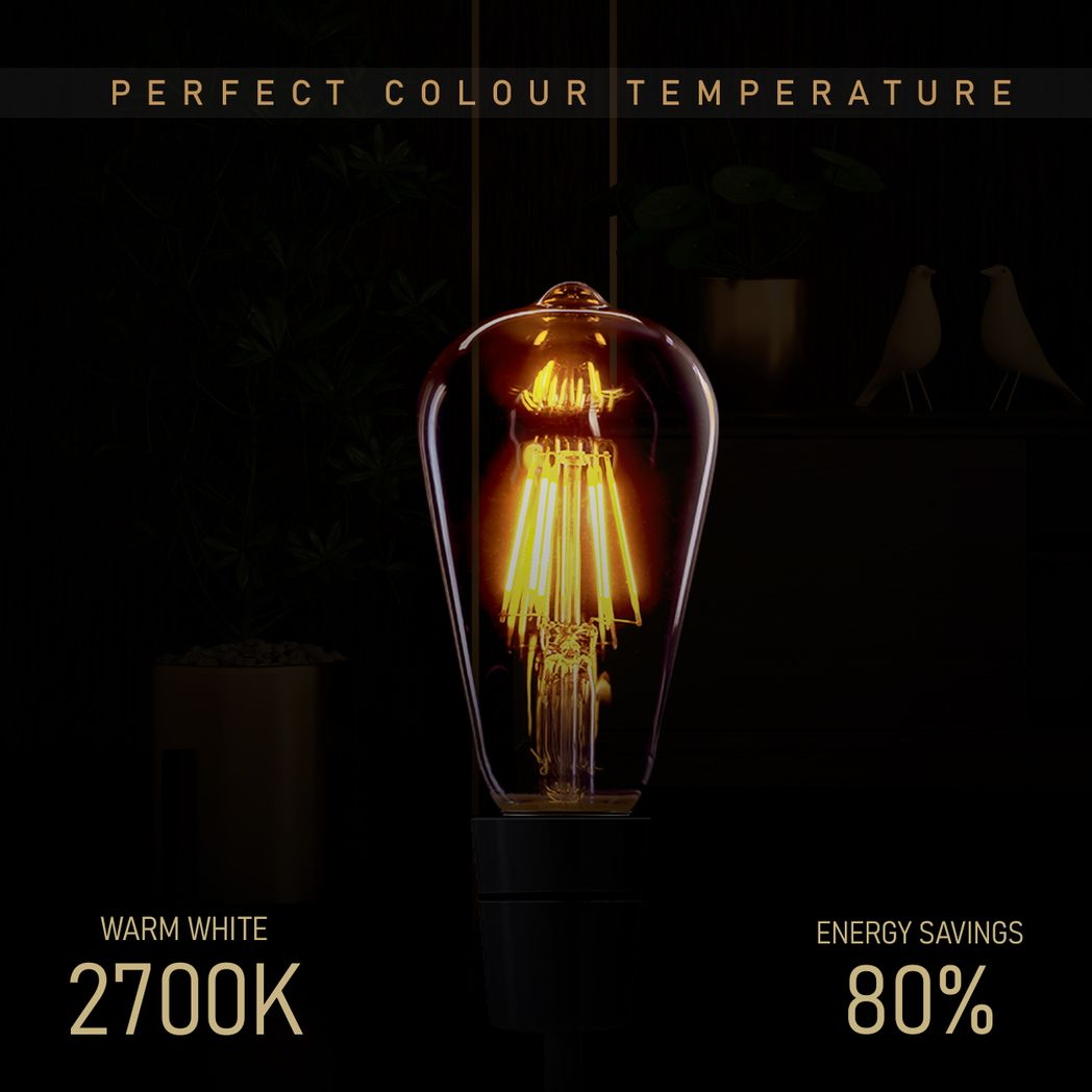 Clerkenwell — Vintage ST64 Amber Glass LED Bulbs, E27 Dimmable 2700K, Pack of 3
