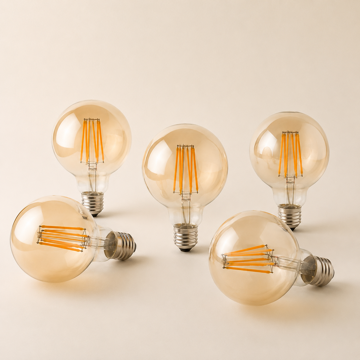 Soho - Amber Glass G95 E27 Dimmable LED Globe Bulbs, 8W, Pack of 5