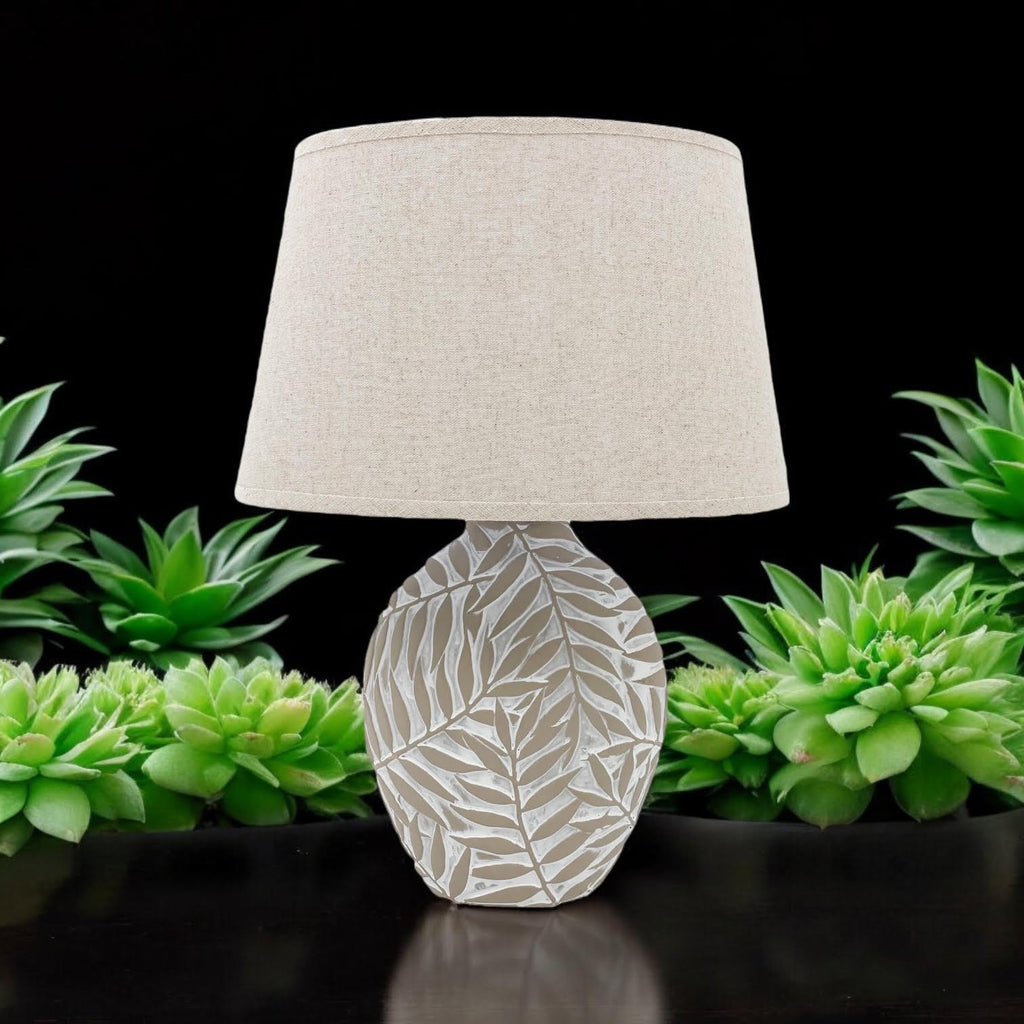 The Fern Lamp — Ceramic Base, Linen Shade