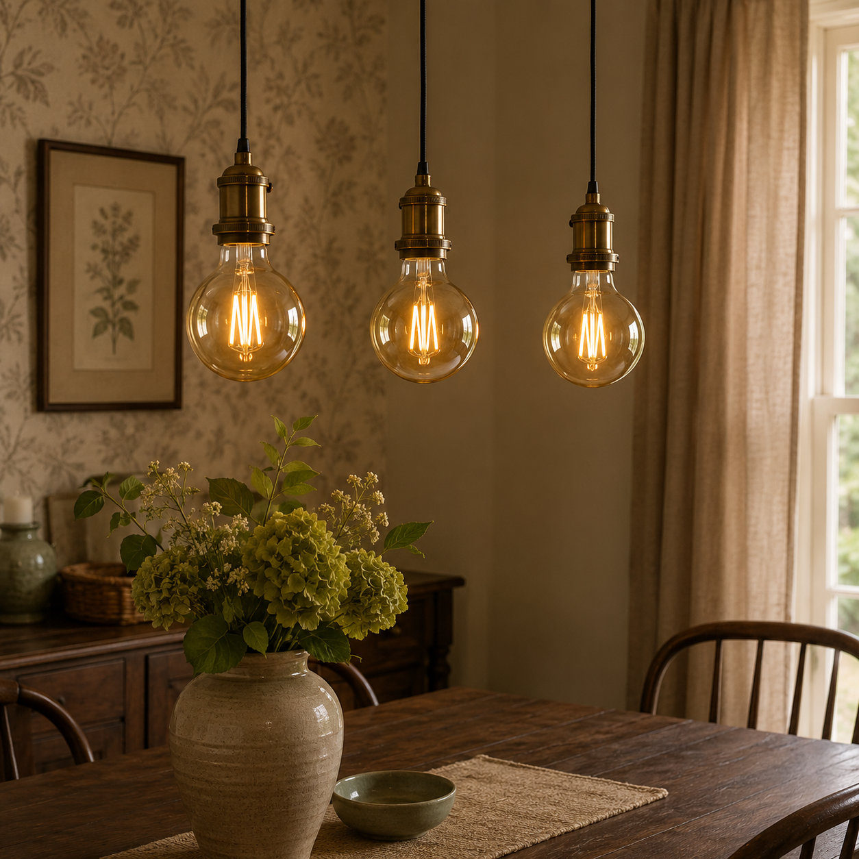 Bloomsbury - G95 Amber Glass LED Globe Bulbs, E27 Dimmable 2700K, 4W, Set of Three