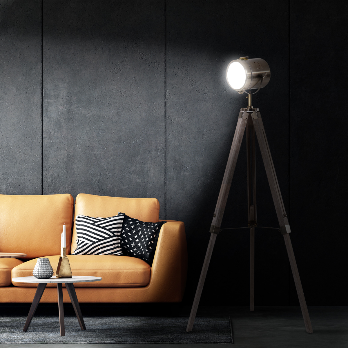 The Foster Floor Lamp — Wood Tripod Searchlight Standing Lamp