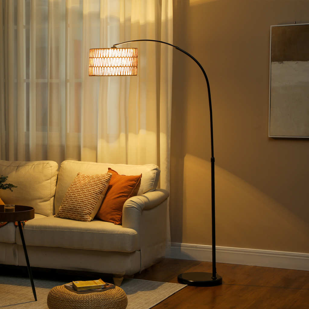 The Marrick Floor Lamp — Woven Lantern Arc Standing Lamp