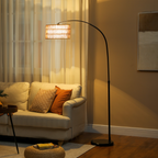 The Marrick Floor Lamp — Woven Lantern Arc Standing Lamp
