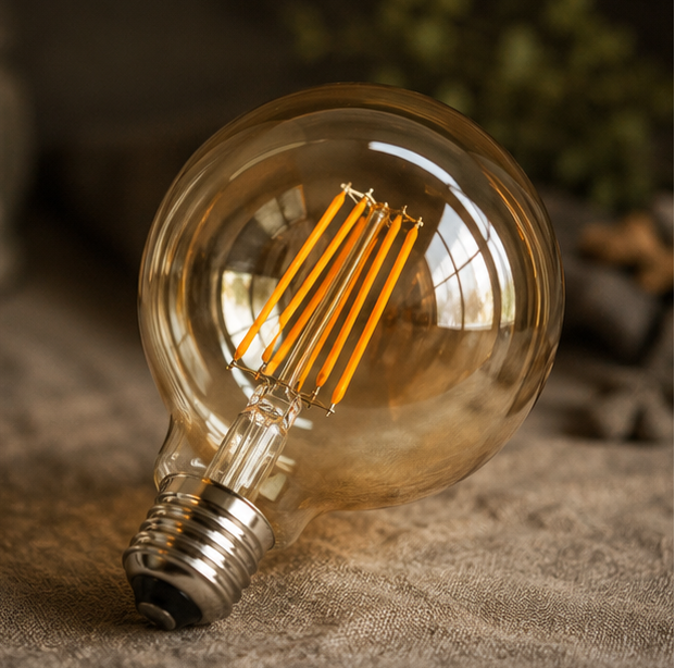 Kensington - Vintage Amber Glass G95 LED Globe Bulbs, E27 2700K, Pack of Six