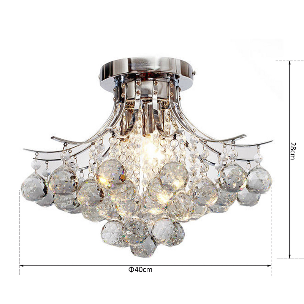 Lyra petite round crystal flush mount chandelier installed in a contemporary bedroom ceiling, adding subtle luxury