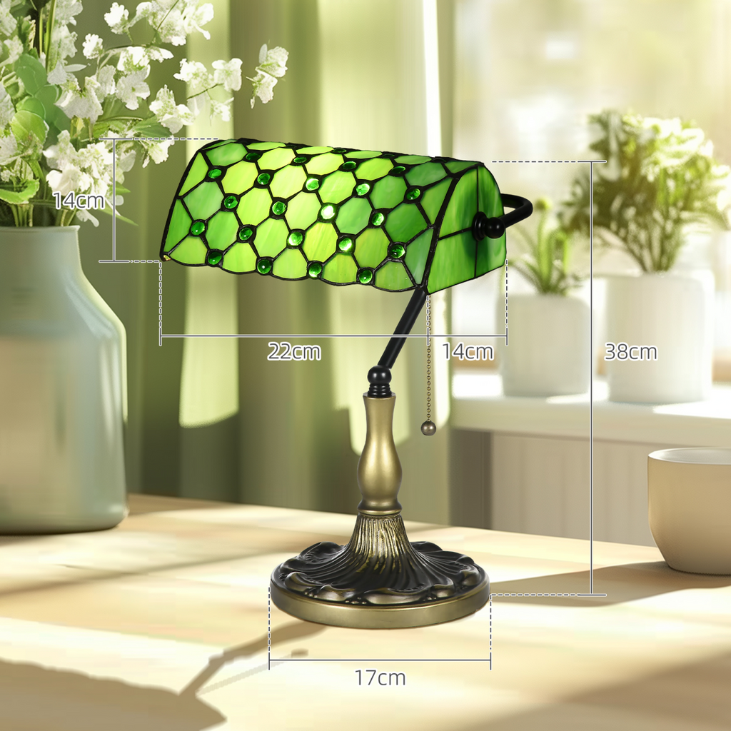 Lincoln Mosaic — Jewelled Stained Glass Banker's Lamp
