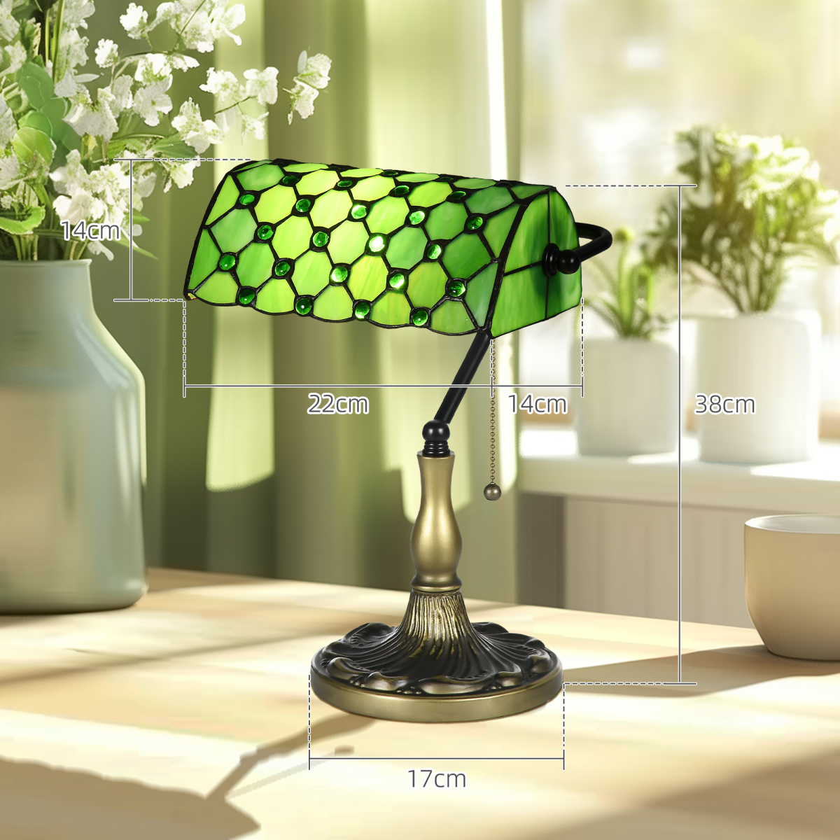 Lincoln Mosaic — Jewelled Stained Glass Banker's Lamp