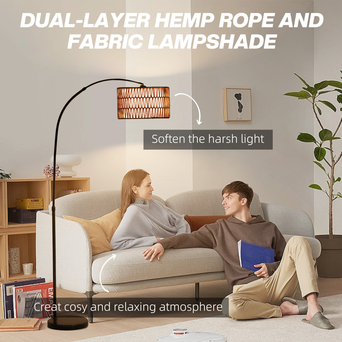 The Marrick Floor Lamp — Woven Lantern Arc Standing Lamp