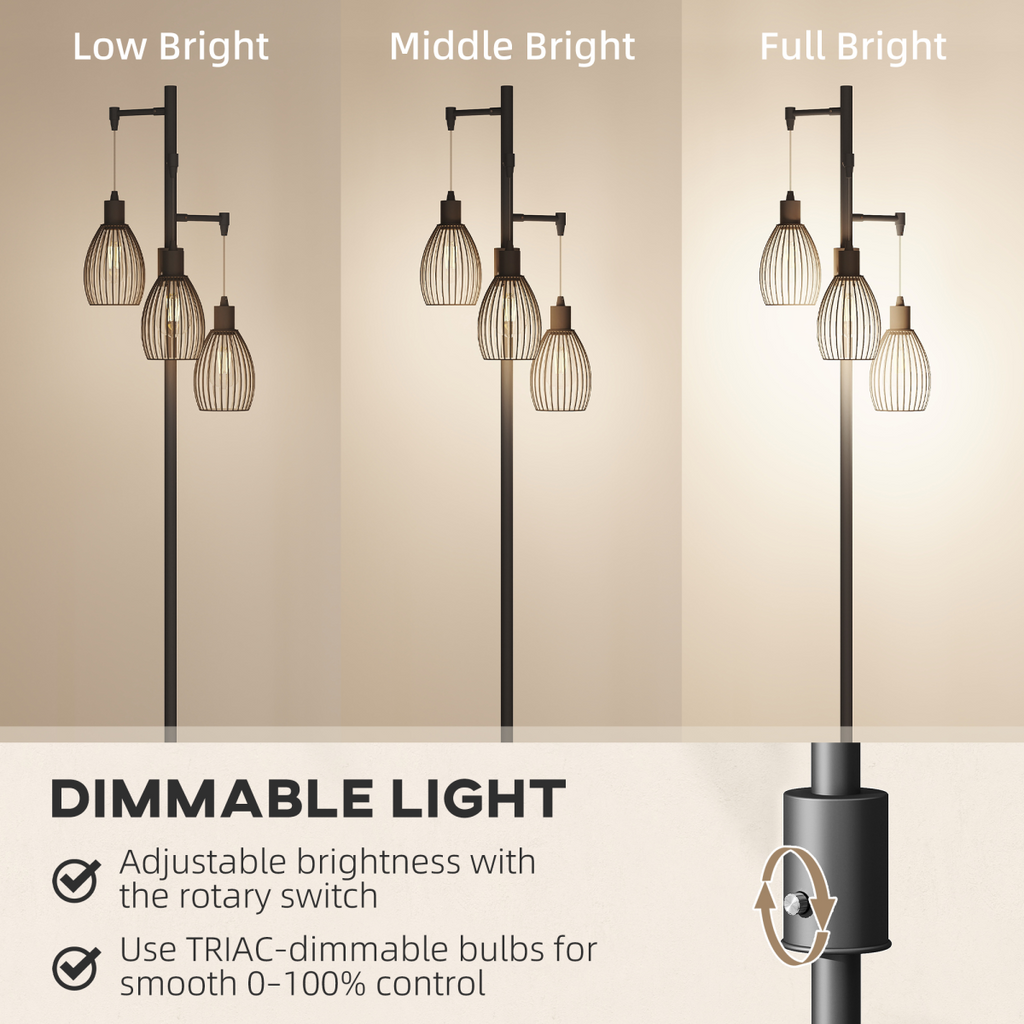 The Corvin Floor Lamp — 3-Cage Industrial Standing Lamp