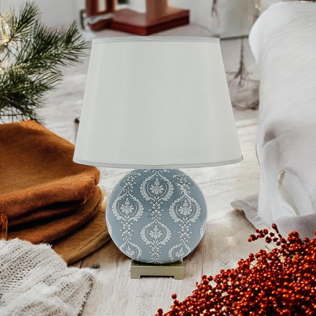 The Oldcastle Table Lamp — Grey Damask Ceramic Accent Lamp