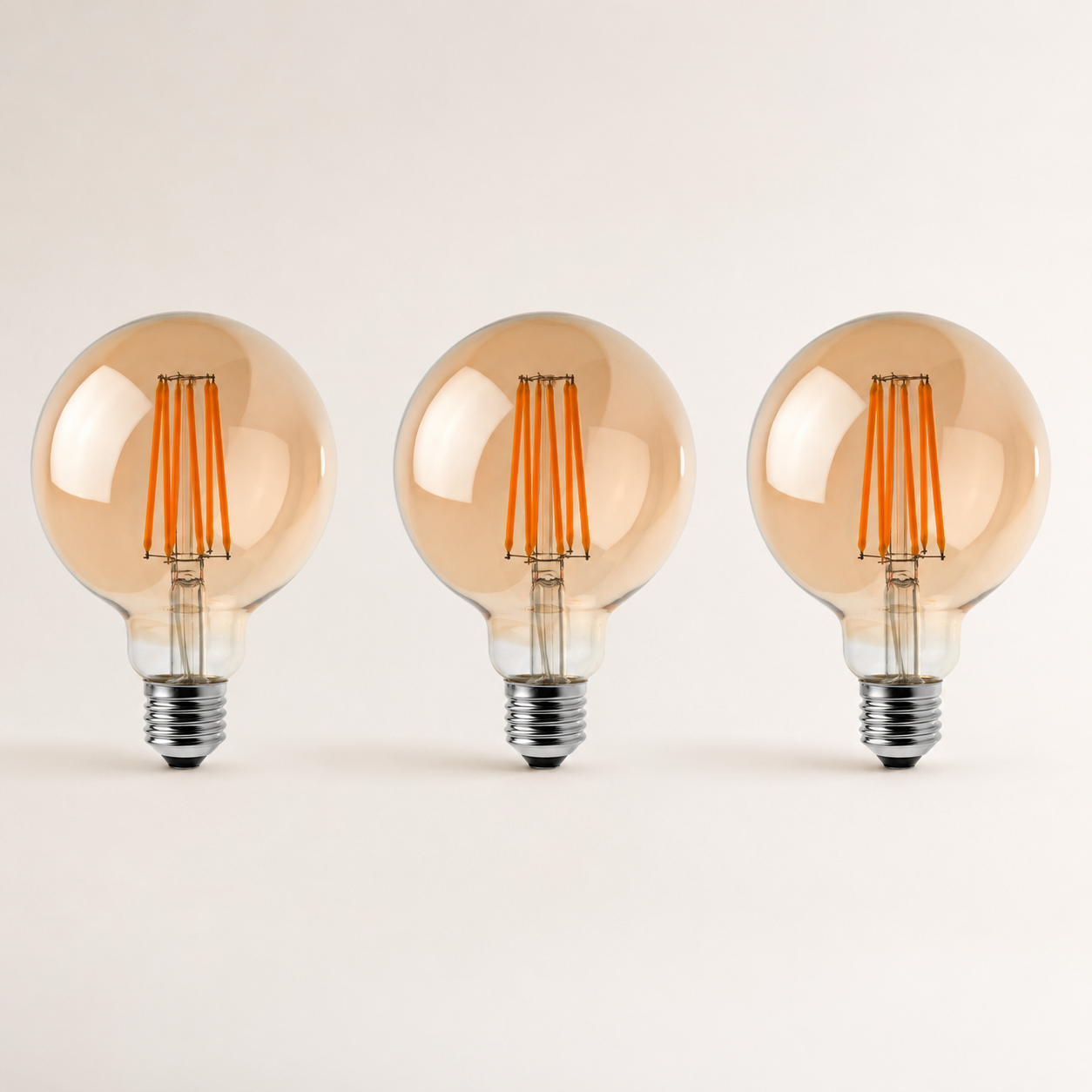 Kensington - Amber Glass G95 E27 Dimmable LED Bulbs, 8W, Pack of Three