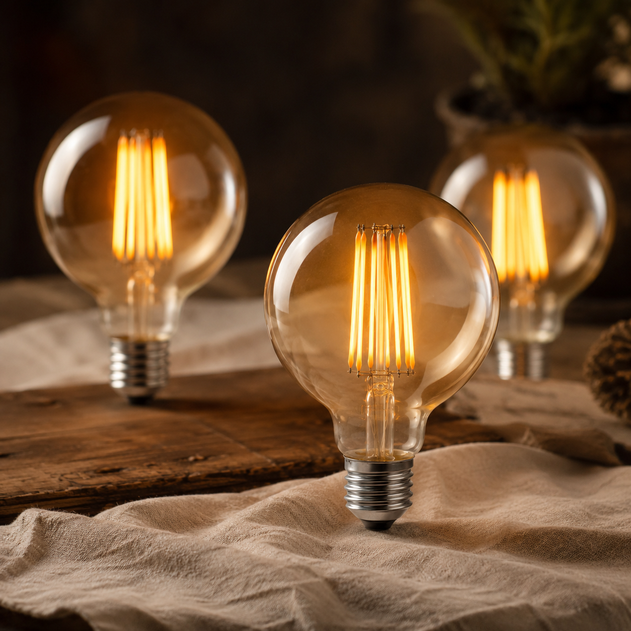 Kensington - Amber Glass G95 E27 Dimmable LED Bulbs, 8W, Pack of Three