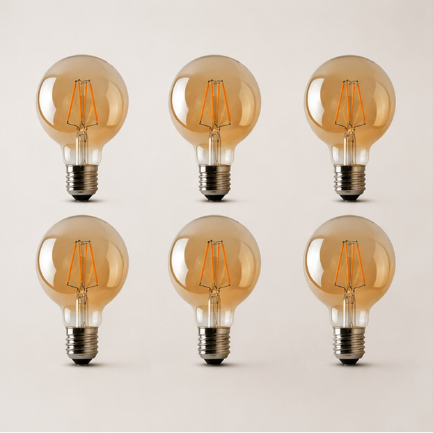 Soho — Amber Glass G95 LED Globe Bulbs, E27 Dimmable 2700K, 4W, Set of Six