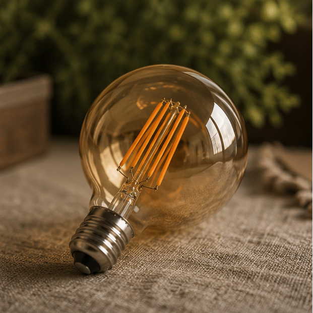 Soho — Amber Glass G95 LED Globe Bulbs, E27 Dimmable 2700K, 4W, Set of Six