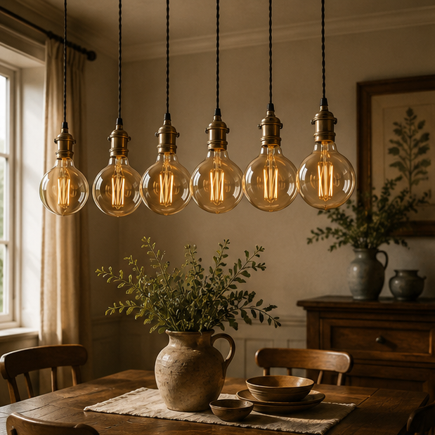 Soho — Amber Glass G95 LED Globe Bulbs, E27 Dimmable 2700K, 4W, Set of Six