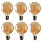 Soho — Amber Glass G95 LED Globe Bulbs, E27 Dimmable 2700K, 4W, Set of Six