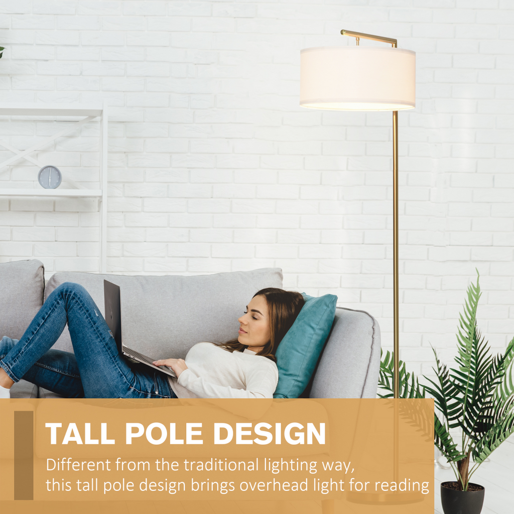 The Delaney Floor Lamp — Gold Pole Linen Drum Standing Lamp