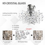 Side view of the Lyra chandelier revealing its compact round shape and intricate crystal arrangement