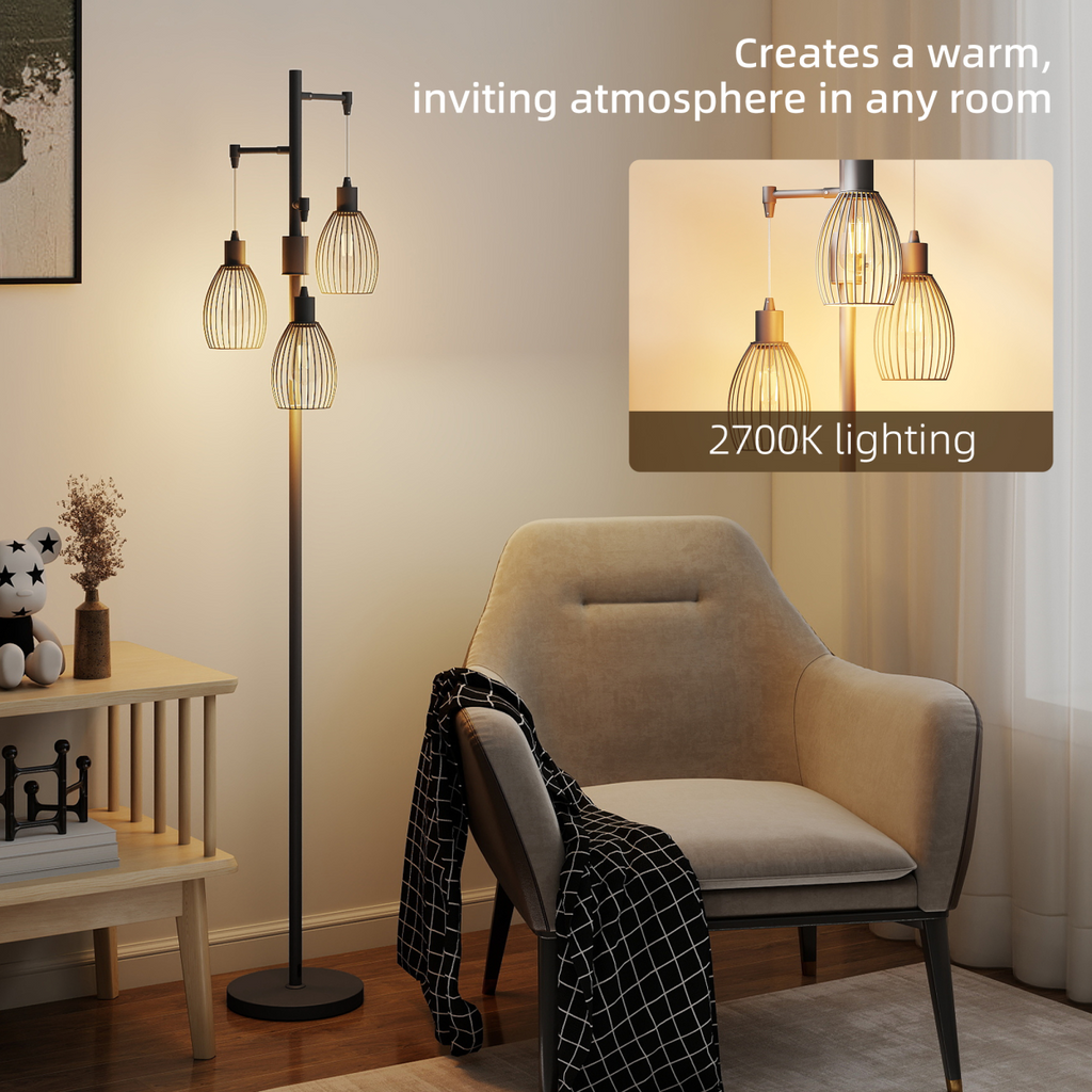 The Corvin Floor Lamp — 3-Cage Industrial Standing Lamp