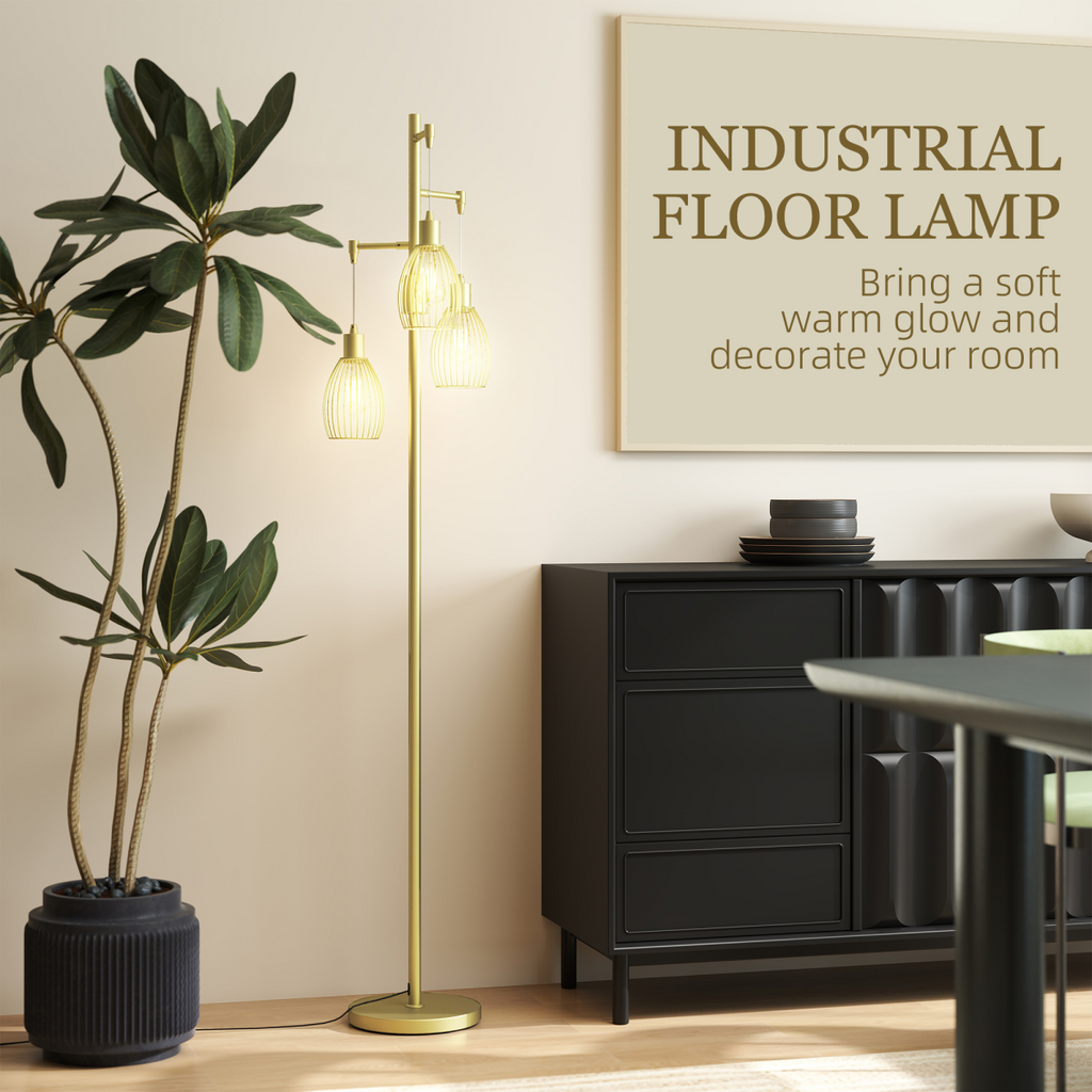 The Corvin Floor Lamp — 3-Cage Industrial Standing Lamp