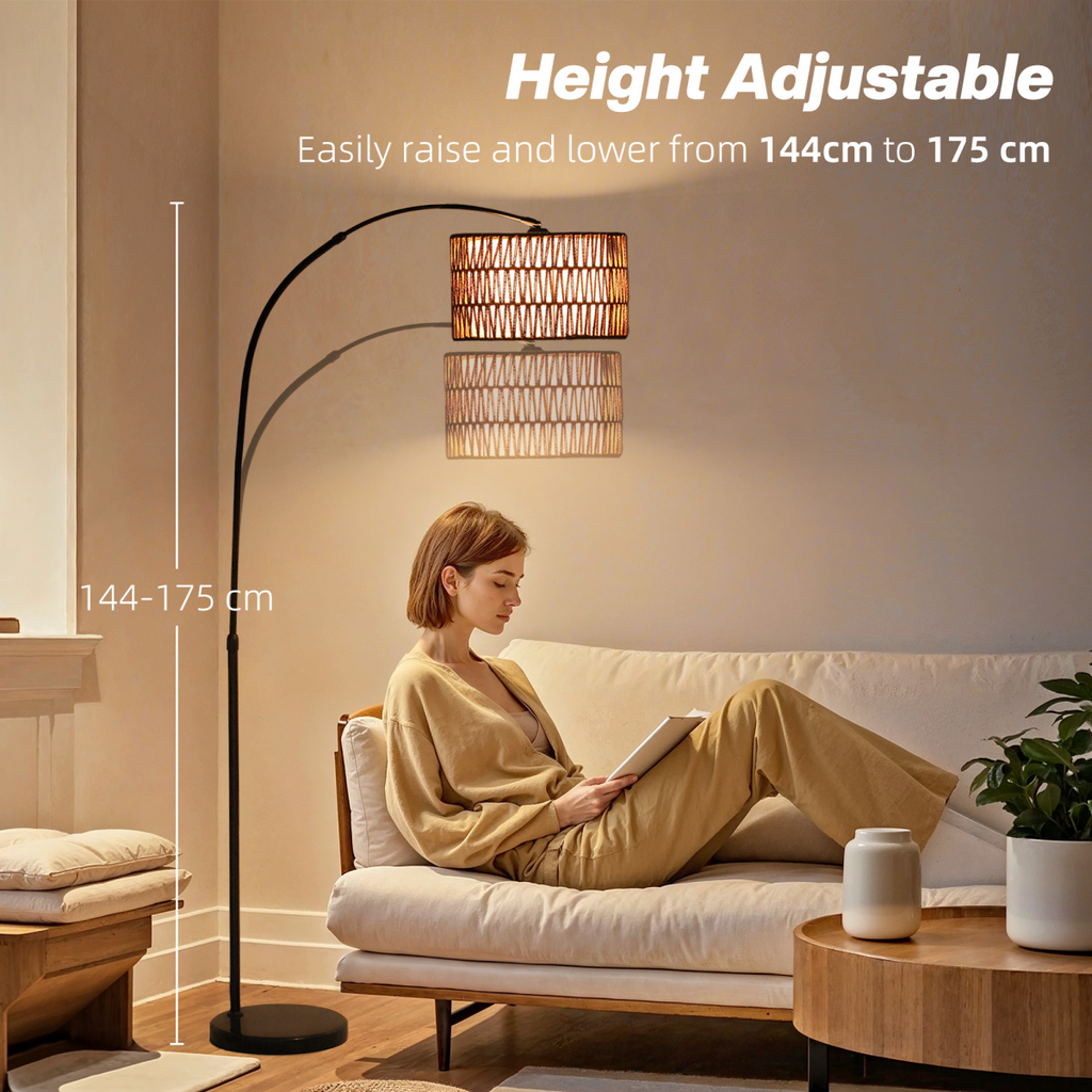 The Marrick Floor Lamp — Woven Lantern Arc Standing Lamp