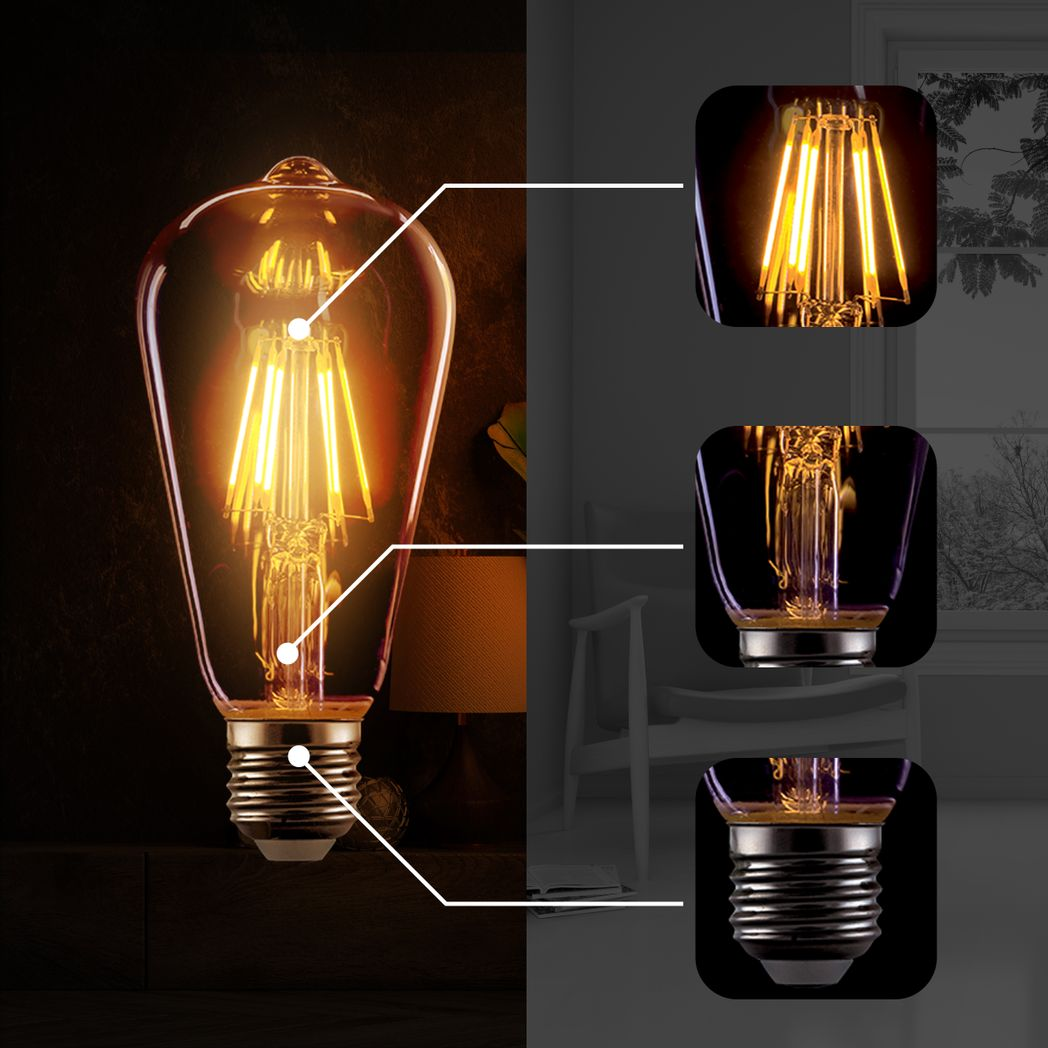 Burlington - ST64 Amber Glass Dimmable LED Bulbs, E27 2700K, 8W (Pack of 10)
