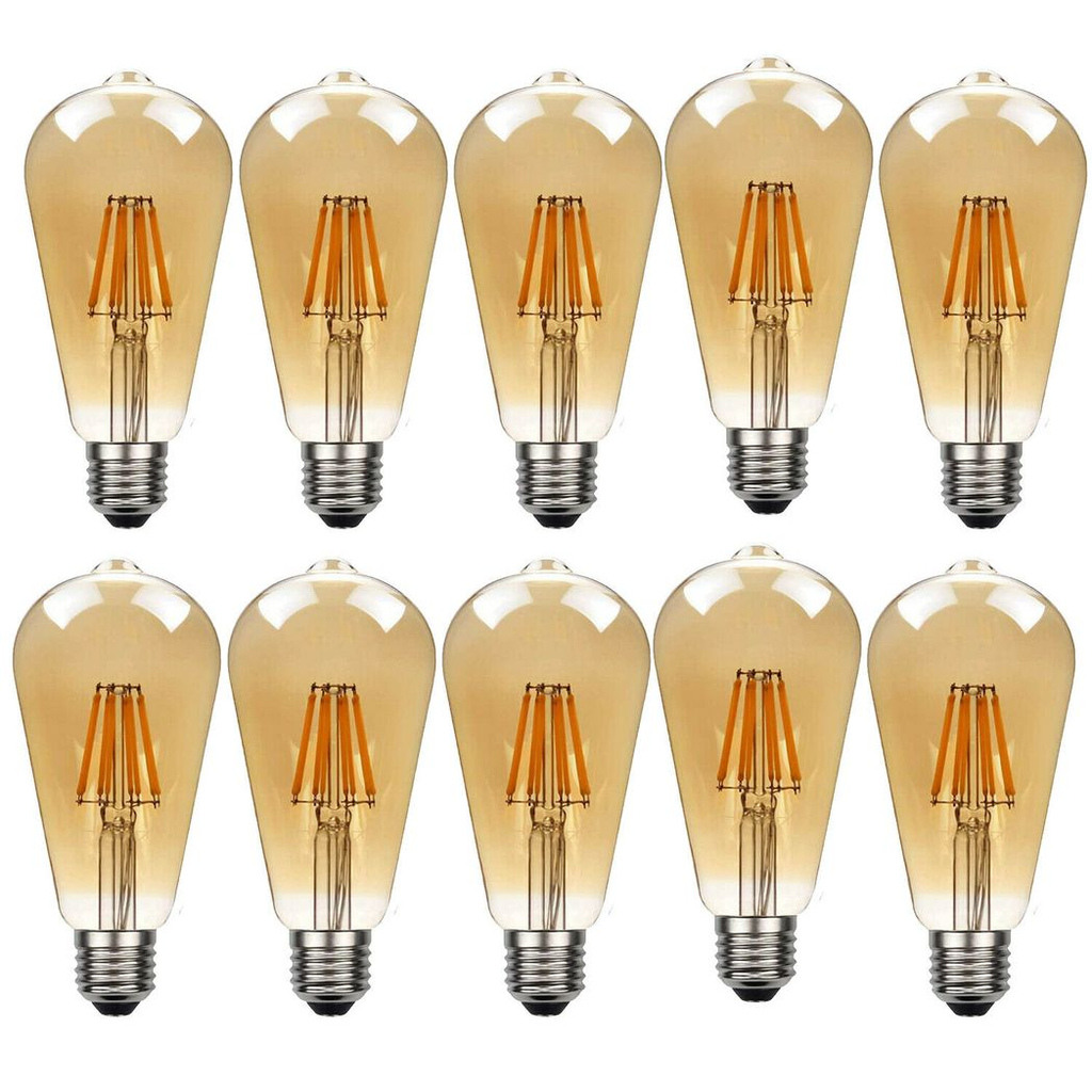 Burlington - ST64 Amber Glass Dimmable LED Bulbs, E27 2700K, 8W (Pack of 10)