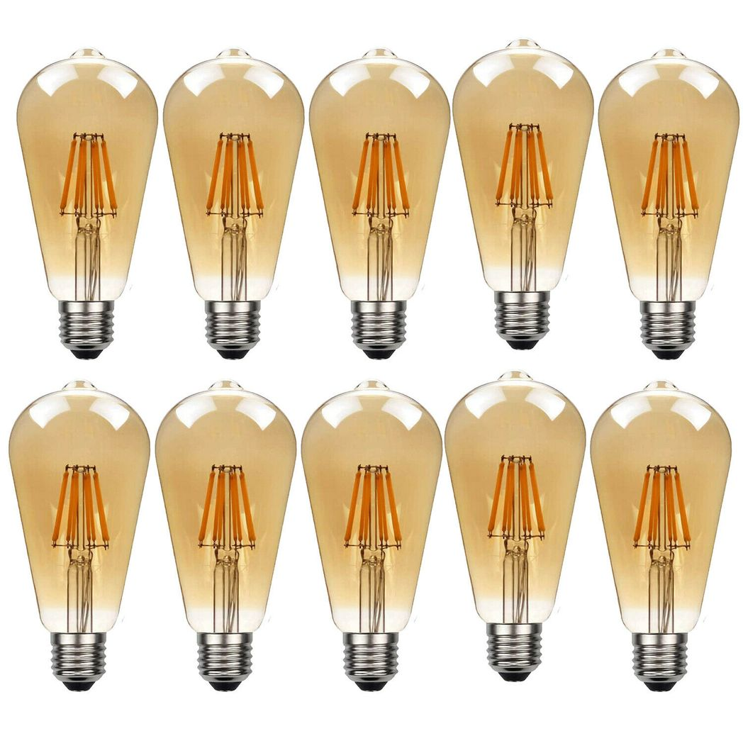 Burlington - ST64 Amber Glass Dimmable LED Bulbs, E27 2700K, 8W (Pack of 10)
