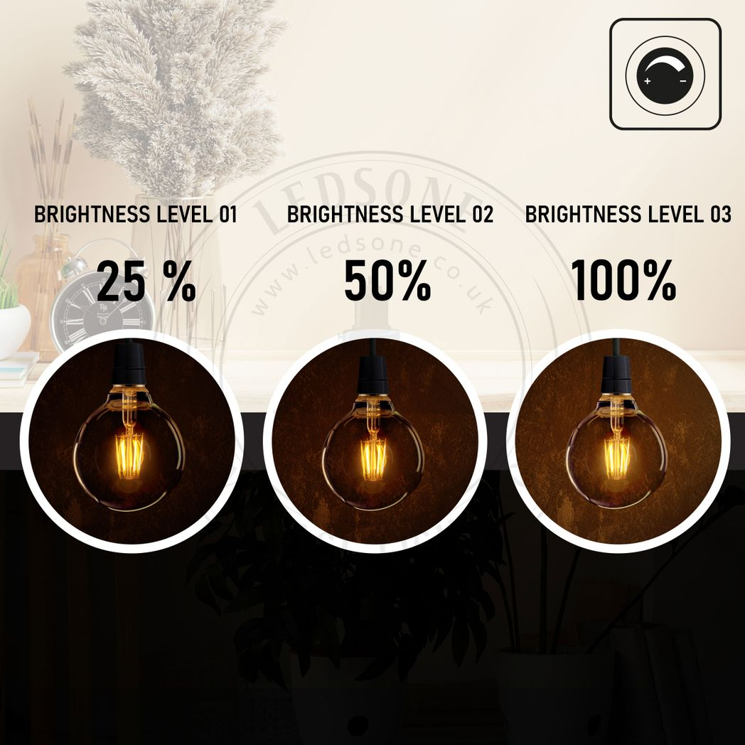 Kensington - Vintage Amber Glass G95 LED Globe Bulbs, E27 2700K, Pack of Six