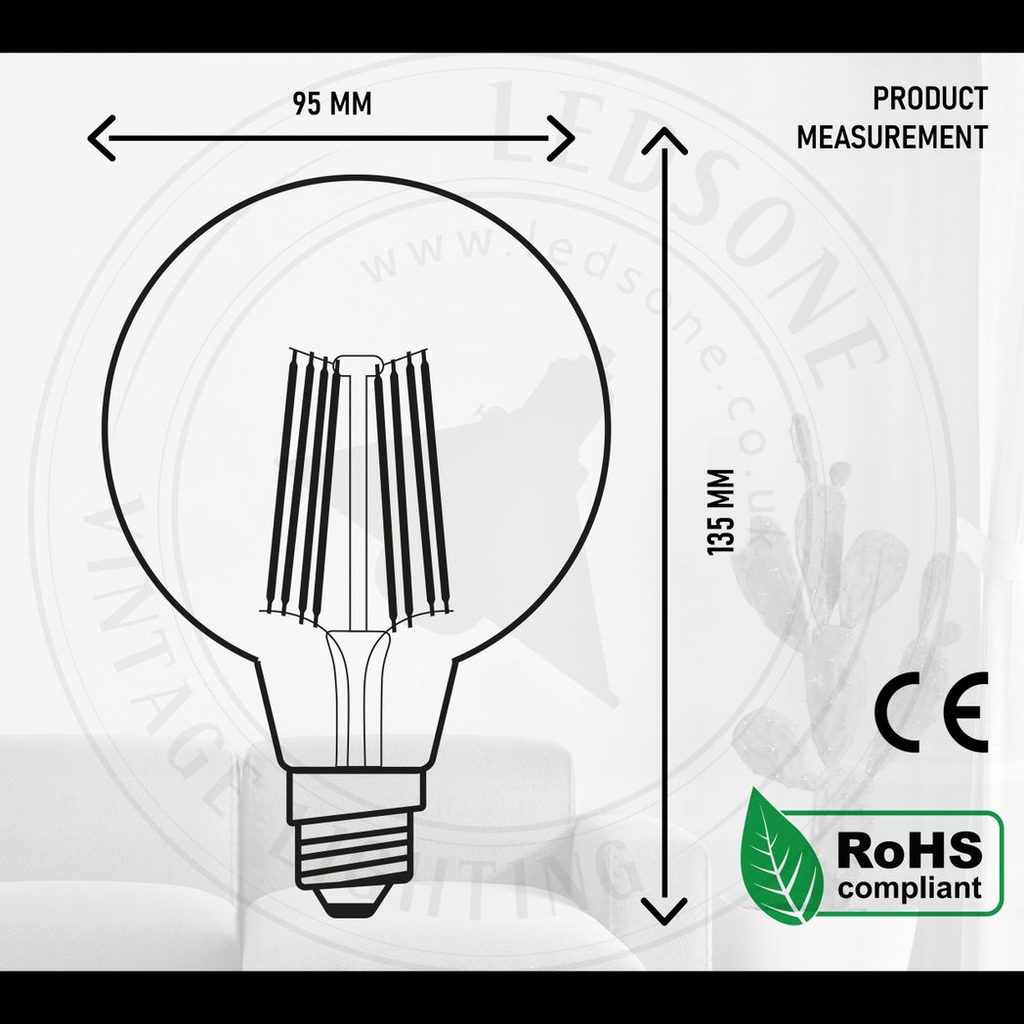 Soho - Amber Glass G95 E27 Dimmable LED Globe Bulbs, 8W, Pack of 5